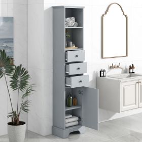 Grey Tall Bathroom Cabinet, Freestanding Storage Cabinet with 3 Drawers and Adjustable Shelf, MDF Board with Painted Finish