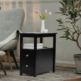 Transitional Nightstand with USB Charging Station, Wooden End Table Bedside Table, 2-Drawer Home&Kitchen Storage Cabinet - black