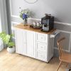 Kitchen Island Trolley Cart Wood with Drop-Leaf Tabletop and Storage Cabinet - white