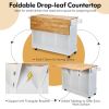 Kitchen Island Trolley Cart Wood with Drop-Leaf Tabletop and Storage Cabinet - white