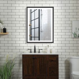 4 Size LED Bathroom Mirror;  Backlit and Front Lighted Mirror for Bathroom;  Wall Mounted Bathroom Vanity Framed Mirror Includes Dimmer;  ; Defogger; (Color: Matte Black, size: 24"*32")